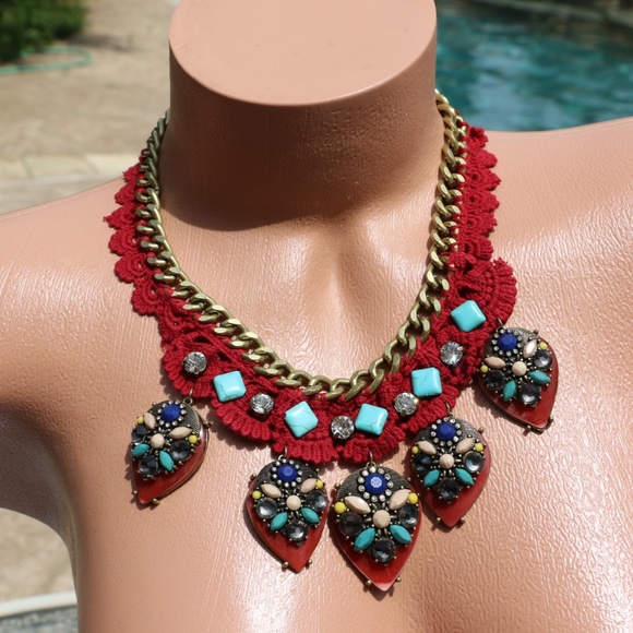 Independent Jewelry - New Chunky Bead & Stone Red Boho Festival Necklace